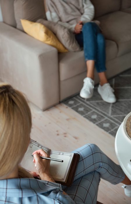 Impersonal consultation of a woman with a psychologist, care for mental health.